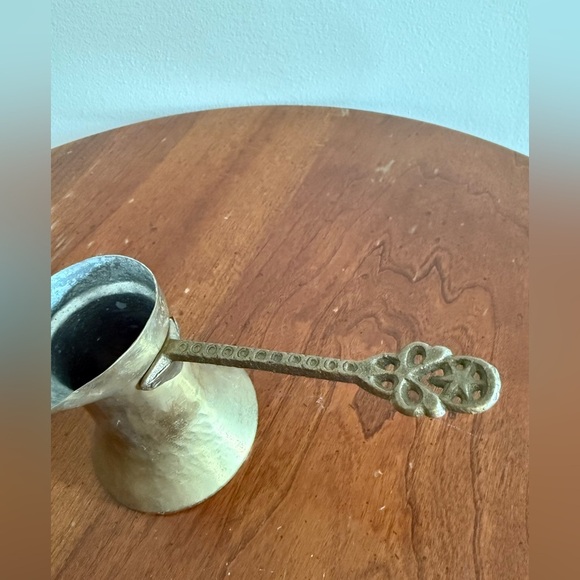 Vintage Turkish Cezve Small Coffee Pot Brass Jezve Ibrik Rustic Kitchen - Picture 3 of 9